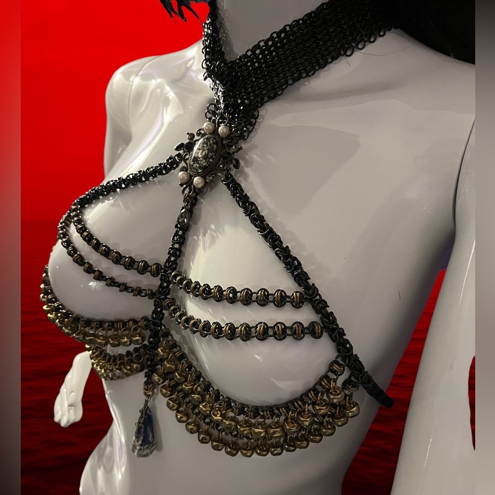 Handmade one of a kind Jewelry harness necklace adjustable fits all goth exotic - Picture 2 of 7